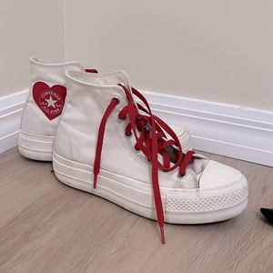 Custom Beige Converse with Red Heart logo